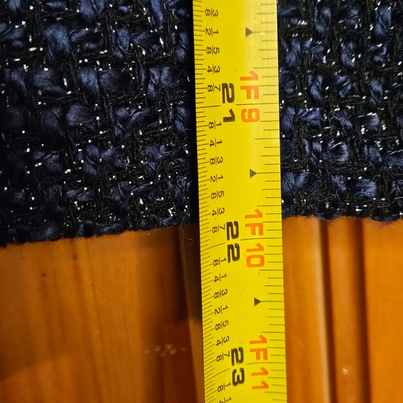 J Crew Blue/Black/Silver Wool Blend Plaid‎ Tweed Pencil Knee Length Skirt Size 0 - Picture 4 of 7